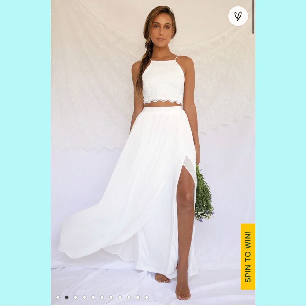 Lulus Midnight Memories White Lace Two-Piece Maxi Dress
